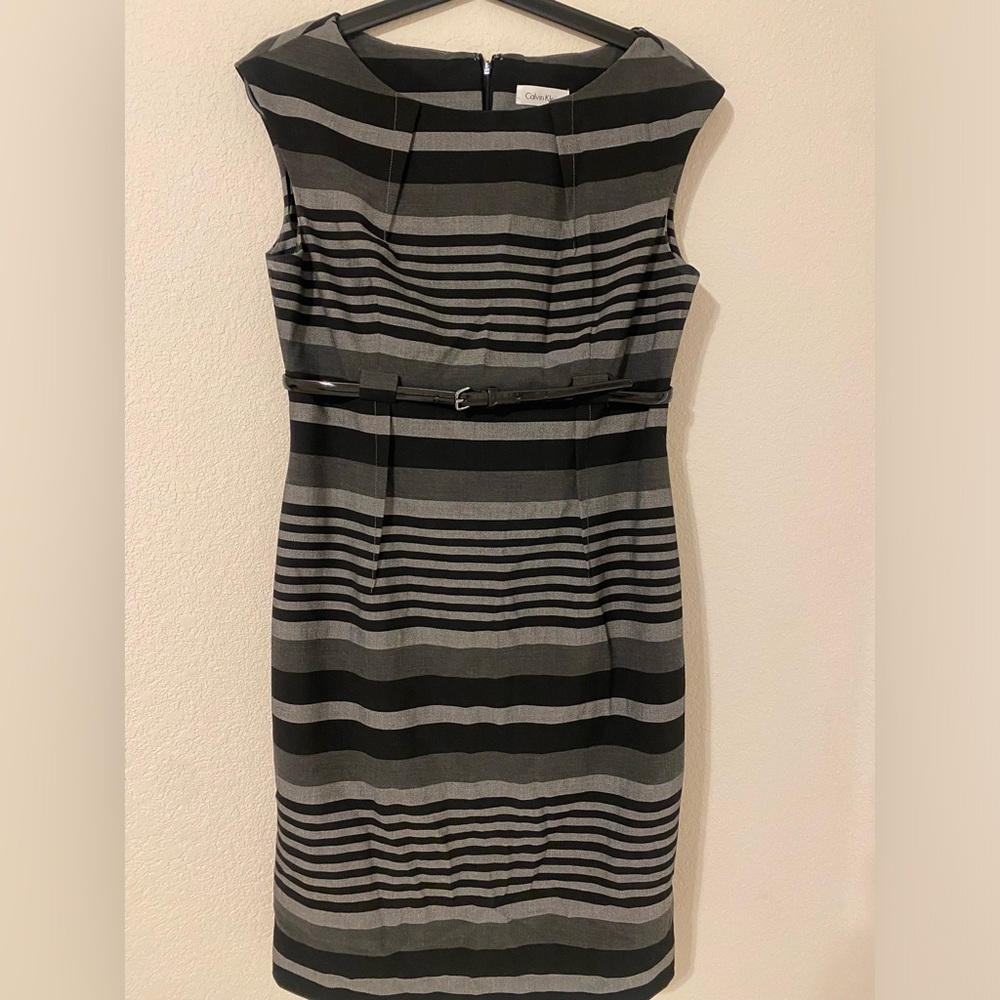 Calvin Klein, midi dress, size 8, color gray and black.